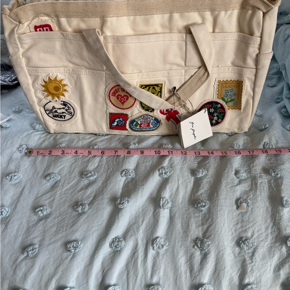 Free People SOLD OUT Kiss My Patch Cream Canvas Tote with Colorful Patches - Picture 9 of 12